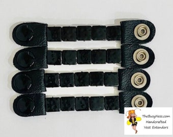 SKU #100 Size 24 Snap: Set of 4 Handcrafted Black Square Vest Extenders = 4.75" Length (Snap to Snap)