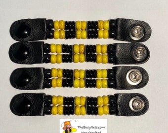 SKU #507 Set of 4 Yellow & Black Disc Beaded Vest Extenders 4 1/4" long