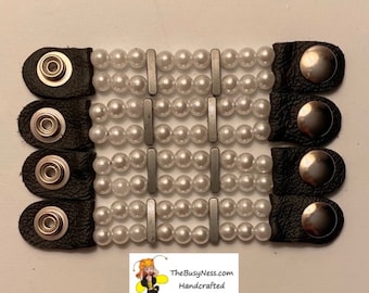 SKU #436 Size 24 Snap: Set of 4 Handcrafted  Faux Pearl & silver Vest Extenders = 4.25" Length (Snap to Snap)
