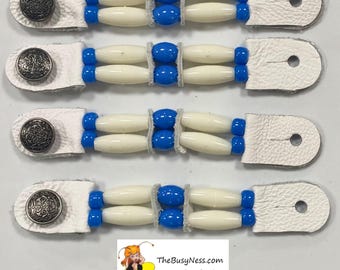 Set of 4 Handcrafted Blue/Off-White Vest Extenders - Button Style