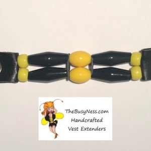 SKU# 270 Size 24 Snap: Set of 4 Handcrafted Yellow/Black Beaded Vest Extenders = 4 1/2” Length (Snap to Snap)