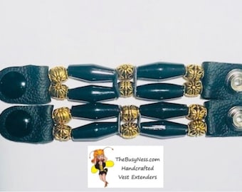 SKU #416 Set of 2 Gold/Black Beaded Vest Extenders = 4 3/4” Length (Snap to Snap)