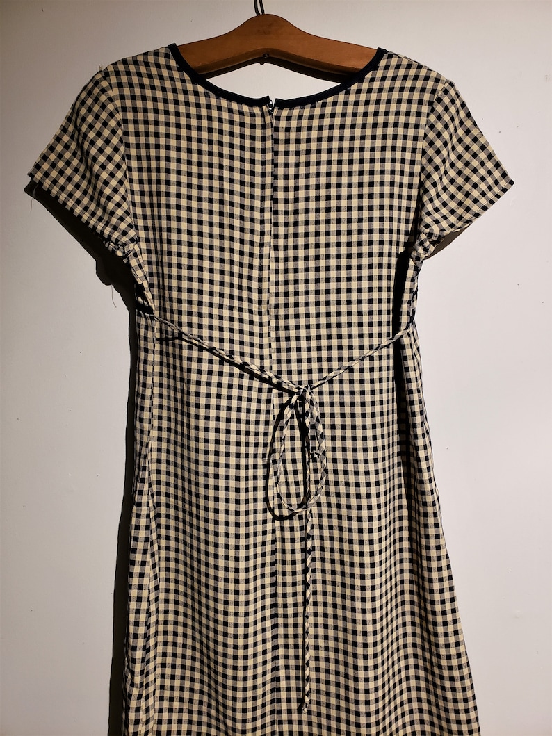 Gril preteen size 14 12. Free Ship three little navy trimmed Girl 80/'s preteen navy blue check vintage dress decrotive front bows