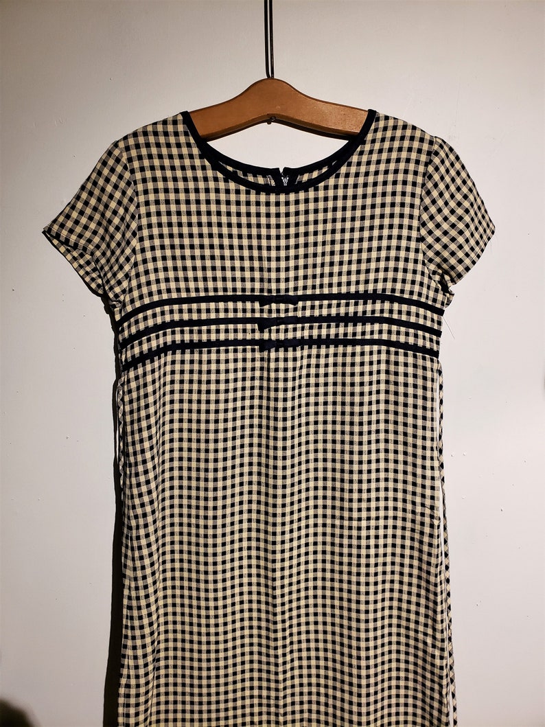 Gril preteen size 14 12. Free Ship three little navy trimmed Girl 80/'s preteen navy blue check vintage dress decrotive front bows