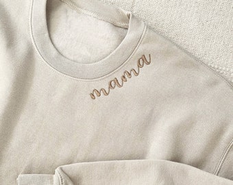 Custom Embroidered Mama Sweatshirt, Kids Names Crewneck, New Mom Gift Sweatshirt, Custom Mom Shirt