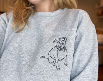 Personalized Embroidered Sweatshirt, Custom Pet Portrait Photo Crewneck Gift, Personalized Pet Face Sweatshirt Gift