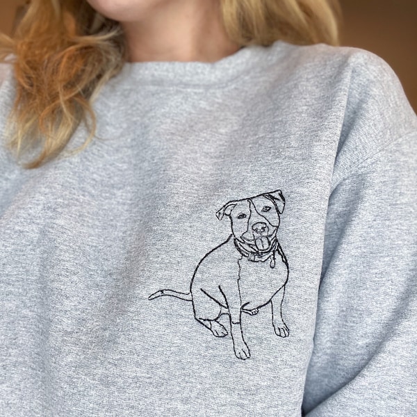 Personalized Embroidered Sweatshirt, Custom Pet Portrait Photo Crewneck Gift, Personalized Pet Face Sweatshirt Gift