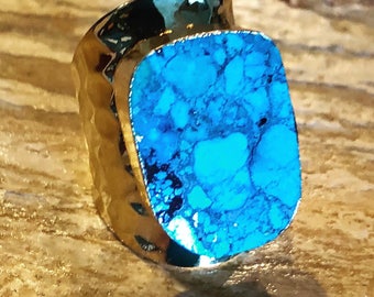 Turquoise statement Ring Adjustable Gold Band