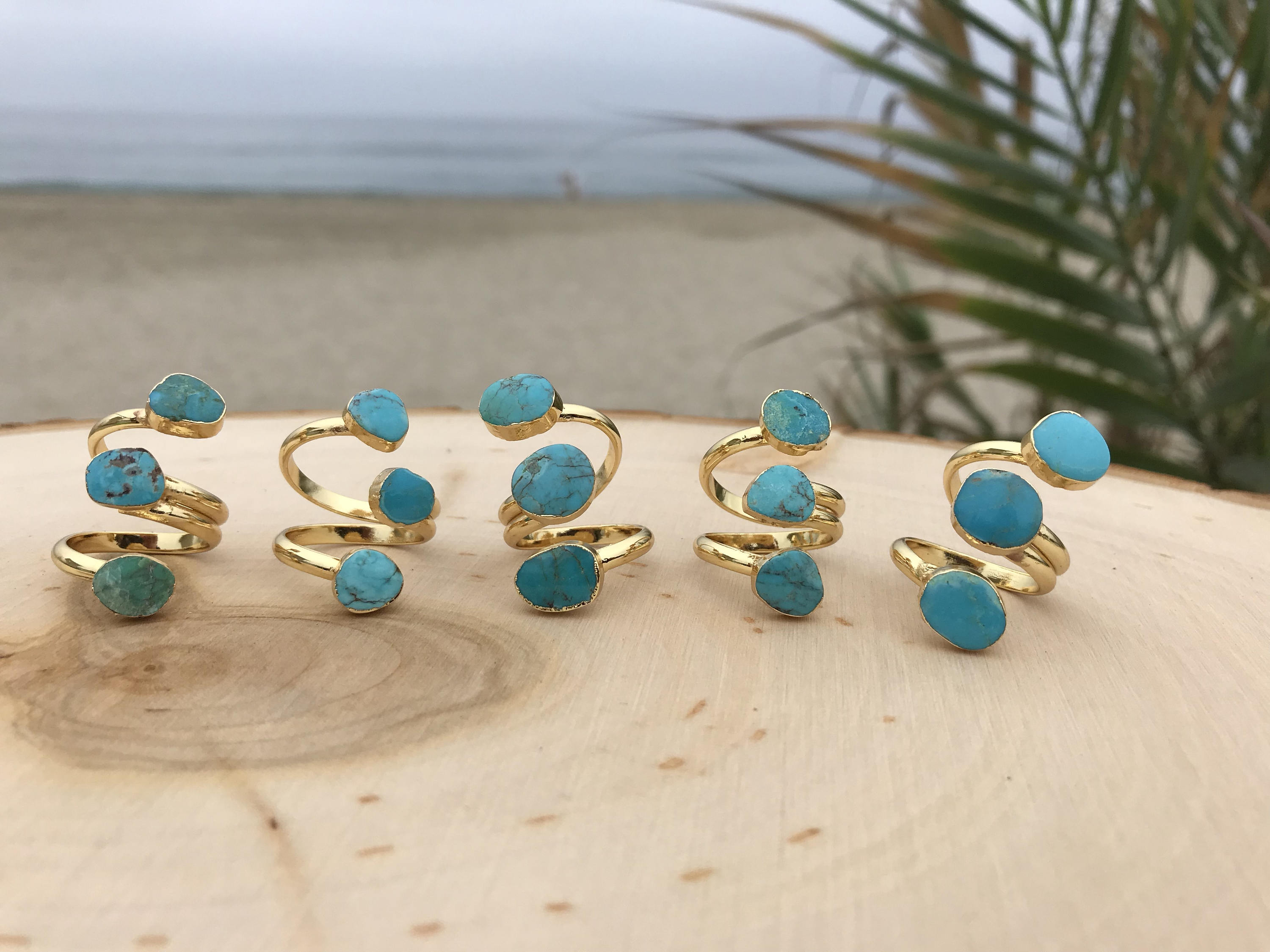 Turquoise and gold three Stone wrap ring  adjuatable