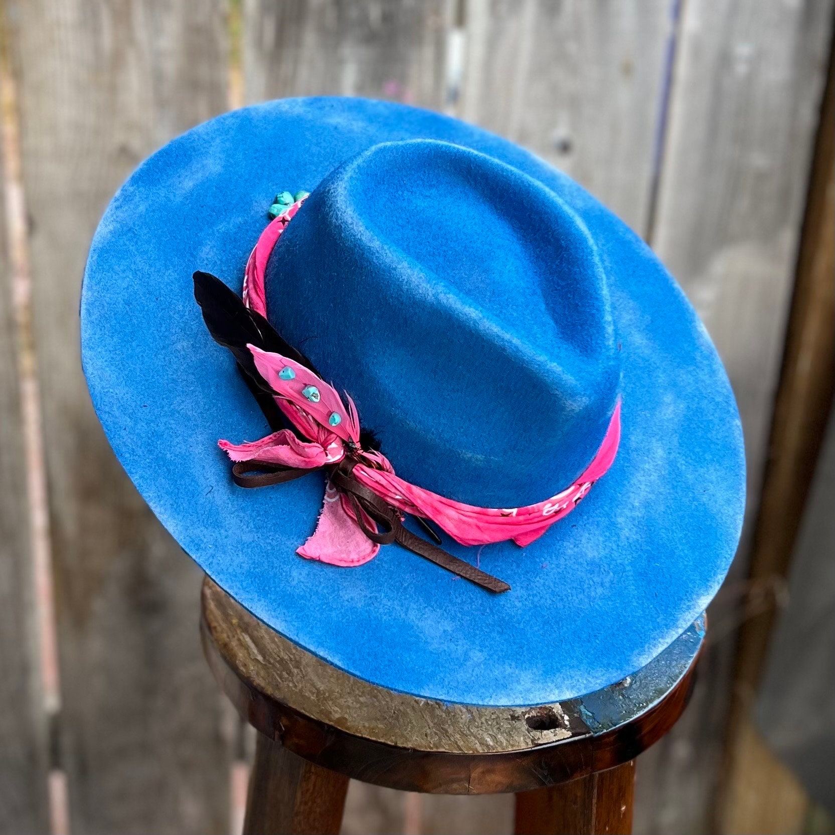 Powder Blue Rancher Hat with Feather Band