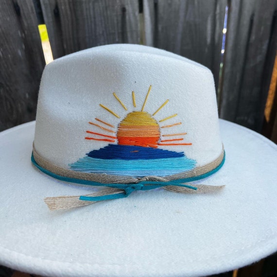 Hand Embroidered Sunset Custom Fedora One Size
