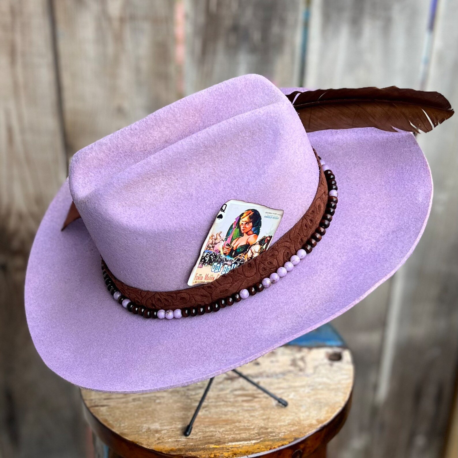 Purple Wool Cowboy Hat With Filagree Leather and Dried Flowers Etsy