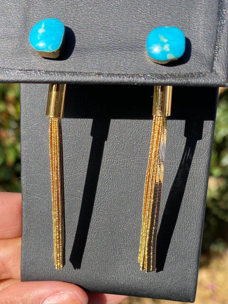 Turquoise stud with gold chain ear jacket