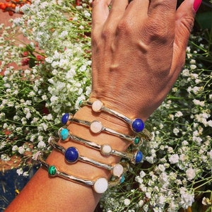 Gold multi stone bangle turquoise lapis malachite quartz