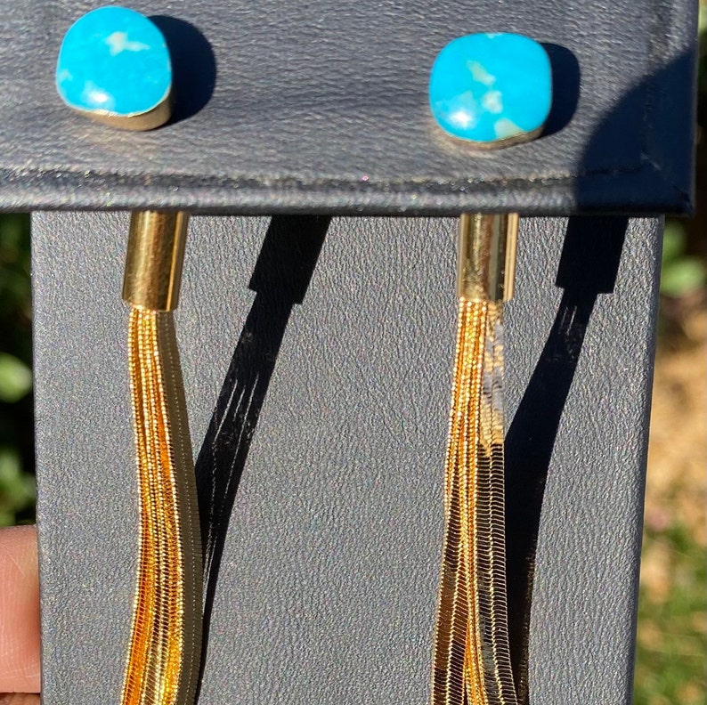 Turquoise stud with gold chain ear jacket