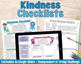 Editable Kindness Checklists for Kids - Customize Checklist Template in Google Slides or Print to Color - Kindness Challenge for Students