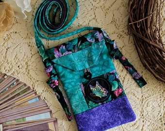 Butterfly Tropical Crossbody Bag Turquoise/Purple Patchwork Mariposa Bag Small Cell Phone Bag Gypsy Tarot Card Festival Mad Money Purse