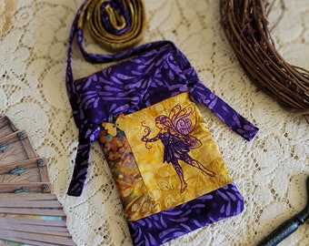 Purple Fairy Crossbody Bag Purple/Yellow Patchwork Fae Bag Small Cell Phone Bag Gypsy Tarot Card Festival Mad Money Purse