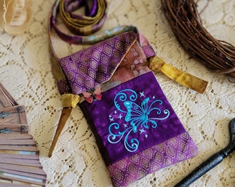 Turquoise Butterfly Crossbody Bag Purple/Green/Gold Patchwork Skull Mariposa Small Cell Phone Bag Gypsy Tarot Card Festival Mad Money Purse