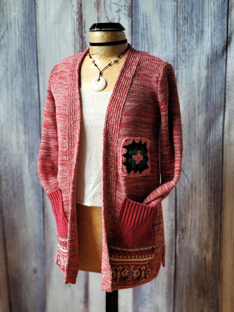 Upcycled Cardigan Pink Variegated Sweater Upcycled Top Etsy