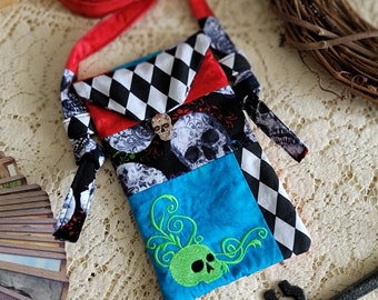 Acid Skull Crossbody Bag Red/Black/ Blue Patchwork Skull Bag Small Cell Phone Bag Phone Pouch Tarot Card Festival Mad Money Purse
