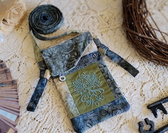 Elven Tree Crossbody Bag Blue/Green/Grey Patchwork Elvencore Fairycore Bag Small Cell Phone Bag Tarot Card Festival Mad Money Purse