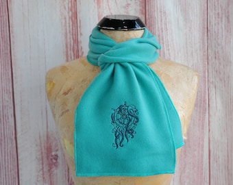 Octopus Scarf Aqua Light Teal Seafoam Fleece Neck Warmer Nautical Ship's Wheel Blue Neck Scarves