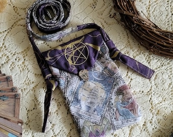 Tarot and Pentacle Crossbody Bag Purple/Gold Patchwork Pentagram Bag Small Cell Phone Bag Gypsy Tarot Card Festival Mad Money Purse
