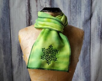 Celtic Snowflake Fleece Scarf Green Embroidered Scarves Irish Gifts Celtic Knotwork Scarf Green Neck Warmer