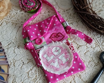 Love Themed Crossbody Bag pink/Red Patchwork Floral Bag Small Cell Phone Bag Phone Pouch Tarot Card Festival Mad Money Purse