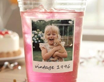 Personalized 30th Birthday Stickers, Vintage 1996 Retro Party Labels, Custom Photo Birthday Decor,Retro Adult Birthday Labels,Vintage Year