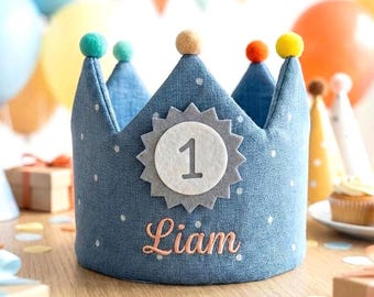 Personalized First Birthday Kids Crown Hat Embroidered Name Number Party Crown for Baby Toddler Cake Smash Photo Prop Gift Keepsake Gift