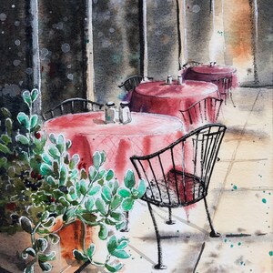 Street Cafe Watercolor Print, Wall Art, poster, printable, digital download