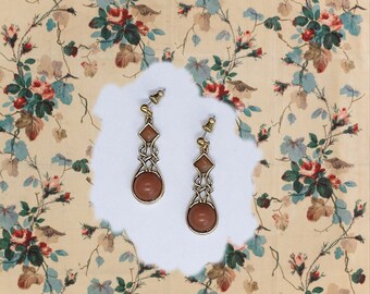 Vintage gold and brown push back rose earrings