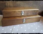 Vintage big solid wood heavy storage boxes, a set of two