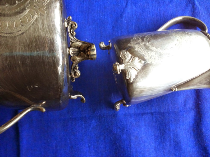 Antiker schwedischer versilberter Milchkännchen und Zuckerbehälter aus dem späten 1800's Bild 4
