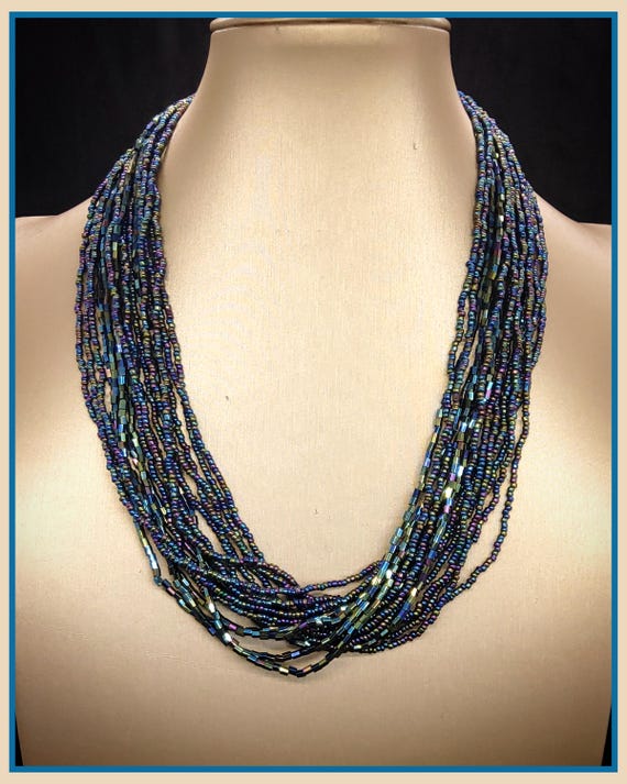 Collier Noir Ancien Perles De Rocaille - Style Vintage Bohème - Bijou Unique à Porter Au Quotidien