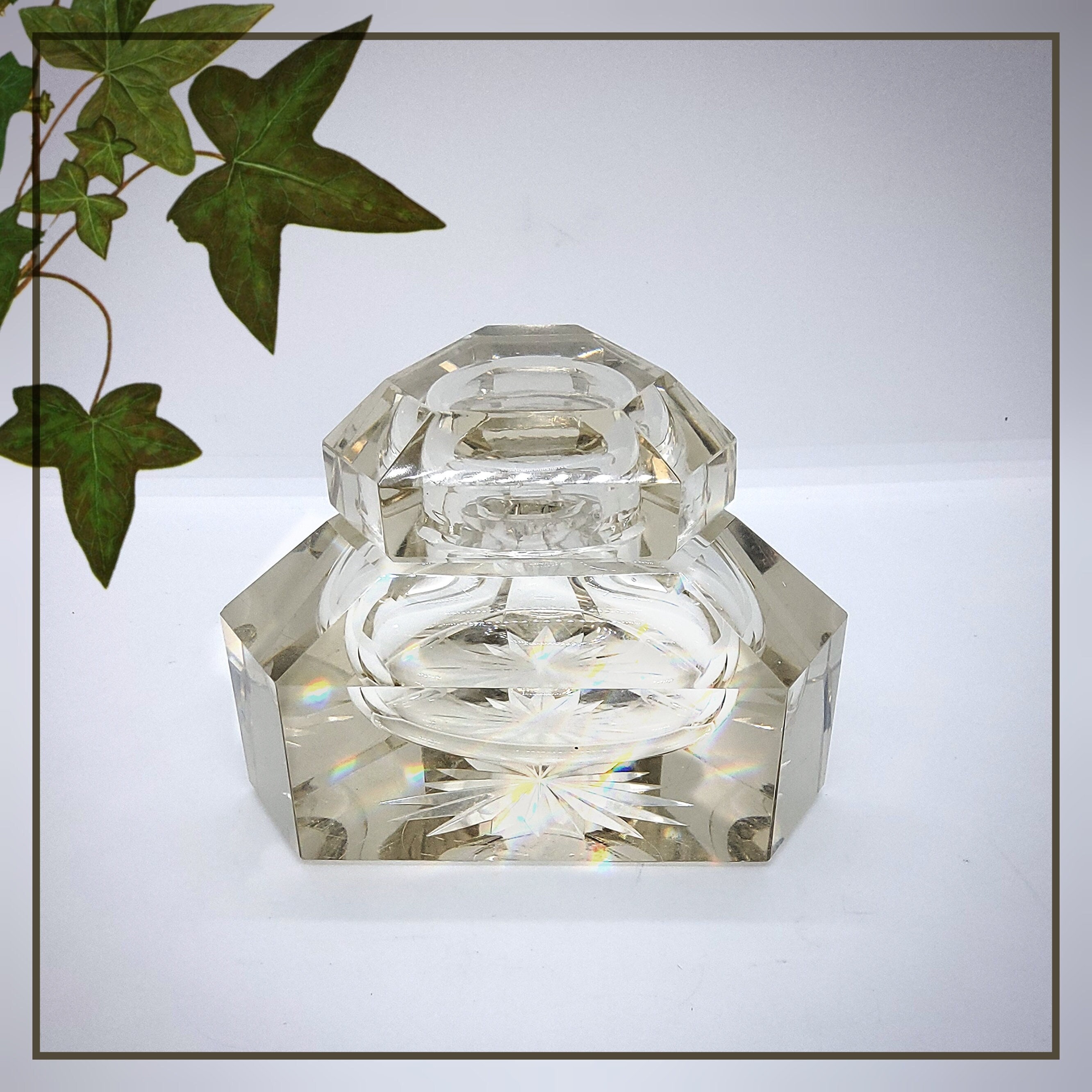 アンティーク　アールデコ アンティーク アールデコ ビッグカット クリスタルガラス インク壺