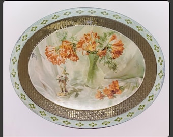 Vintage big Inglese Crumpsall & Cardiff arancia Freesia biscotti scatola di latta