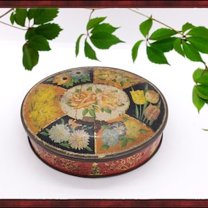 Vintage English Edward Sharp oval floral toffee tin box