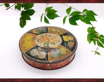 Scatola di latta toffee floreale ovale vintage inglese Edward Sharp