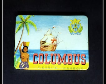 Latta per sigari Columbus finlandese vintage della metà del secolo, tabaccona