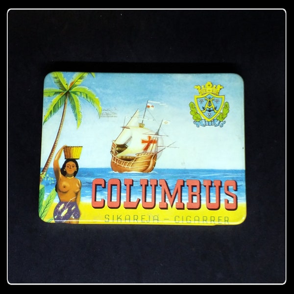 Vintage mid-century Finnish Columbus cigar tin, tobacciana