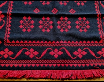 Vintage grote retro Finse handgeweven rood en zwart dubbelzijdig wand opknoping wol textiel