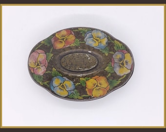 Scatola di viole del pensiero ovale per dolciumi Rowntree vintage inglese