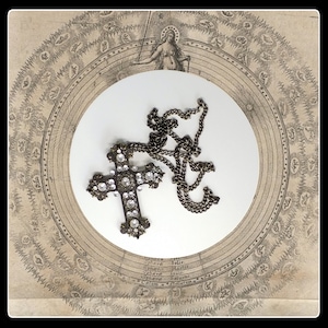 Vintage big bronze and crystals cross pendant