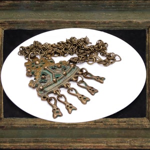 Traditional Finnish Kalevala Koru big bronze Karkku necklace in antique presentation box