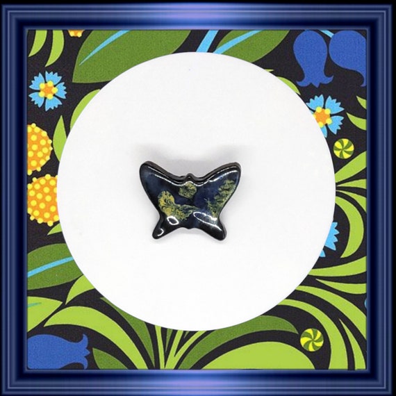 Vintage ceramic blue butterfly brooch pin - image 7