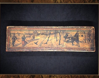 Antique wooden winter scenery pencil case, pen box