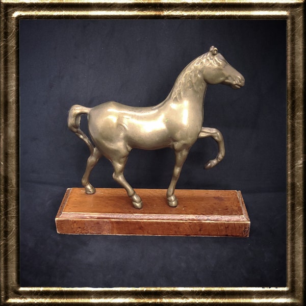 Vintage bronze Horse statue on wooden stand